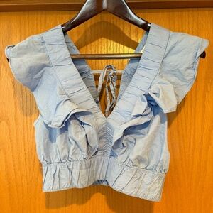 Japna Light Blue cotton Ruffle Sleeve Top, size small